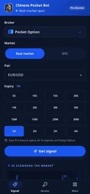 Chinese Pocket Bot with a licence: every expiry open from 5S to 4H